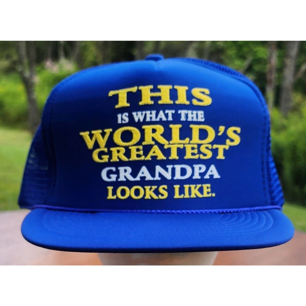 World's Greatest Grandpa Blue Hat Mesh Back Snapback Adjustable Rope Humerous